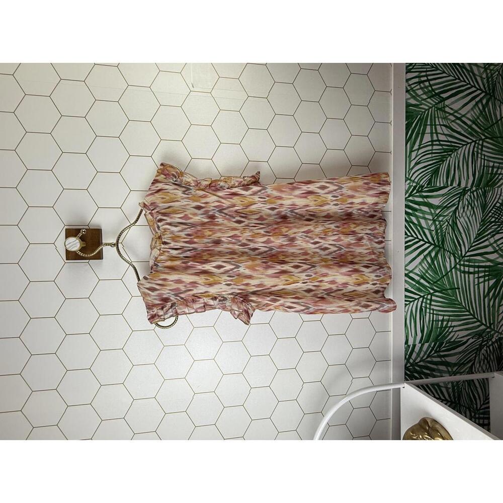 Roan + Ryan Beige and Pink Sleeveless Ruffle Sleeveless Top - Size - Small - Picture 3 of 5
